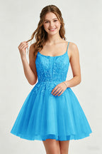 A Line Spaghetti Straps Pink Tulle Homecoming Dresses With Sequins