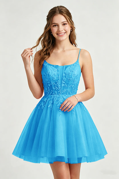 A Line Spaghetti Straps Pink Tulle Homecoming Dresses With Sequins