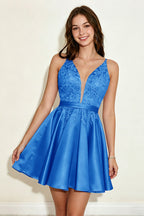 Lavender Spaghetti Straps Stretch Satin Homecoming Dresses with Appliques