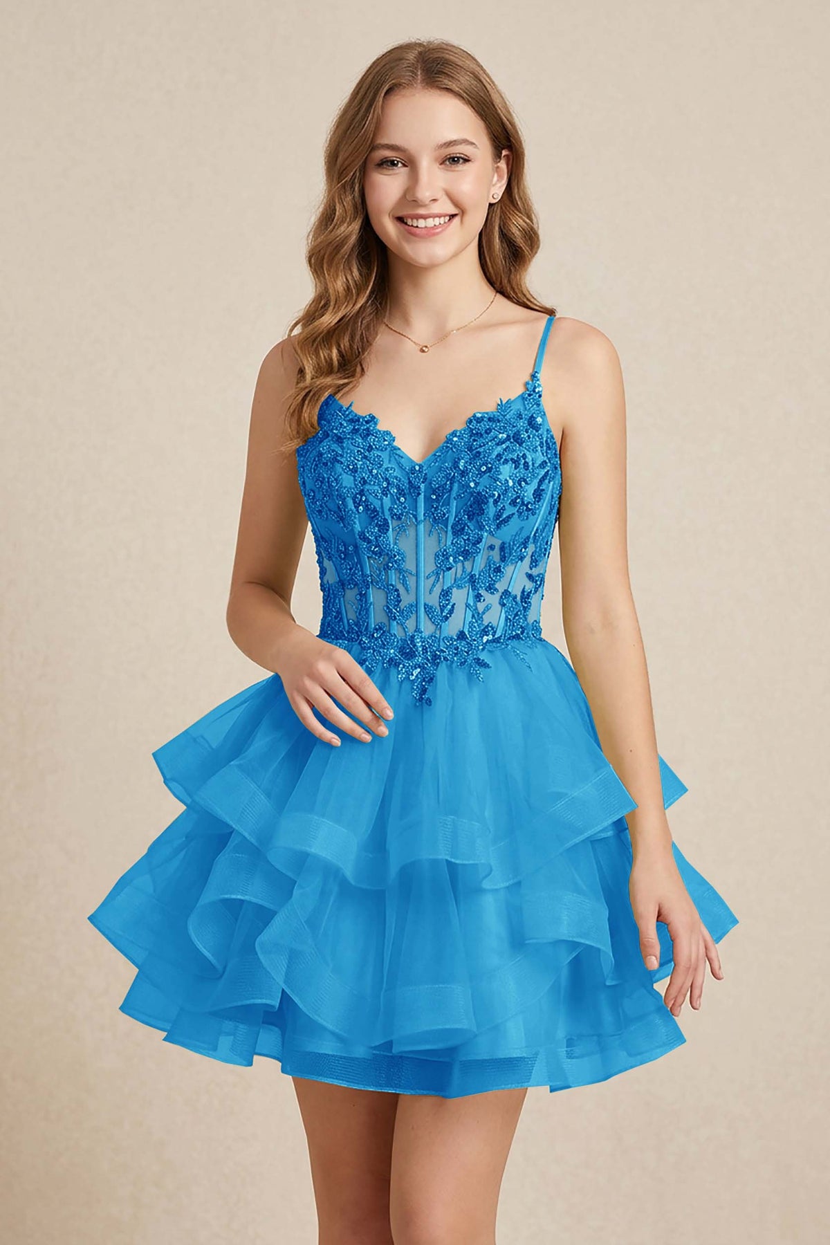 Mint Green Sequin Corset Tiered Tulle Mini Homecoming Dresses