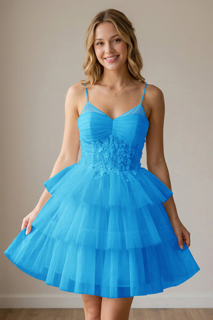 White Corset Tulle Short Homecoming Dresses With Tiered Ruffle