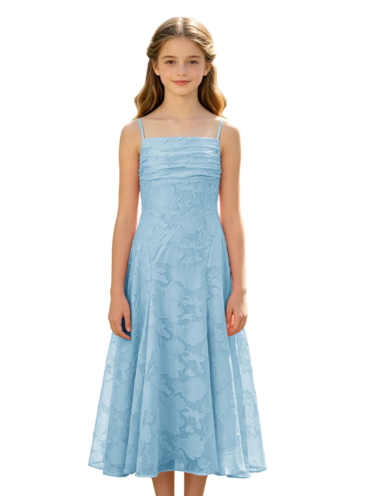 Elegant Pink Floral Jacquard A-Line Flower Girl Dress with Spaghetti Straps