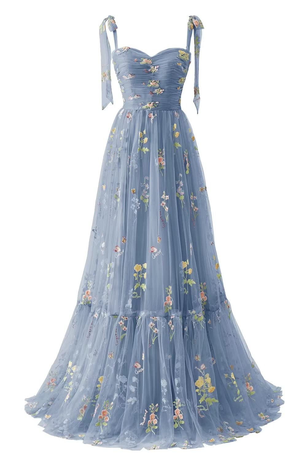 Black Floral Embroidery Tulle Flower Girl Dress with Tie Straps