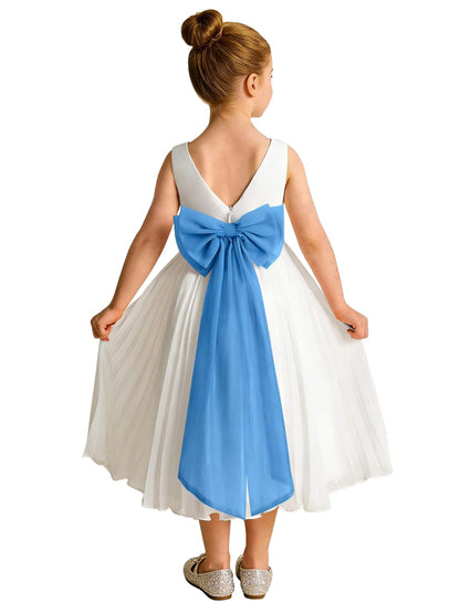 Elegant A-Line Pleated Chiffon Flower Girl Dress with Big Bow Sash