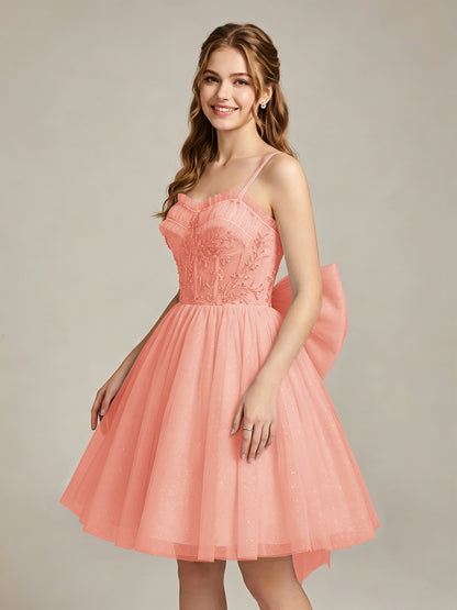 A-Line Light Cyan Sweetheart Tulle Homecoming Dresses with Lace Appliques
