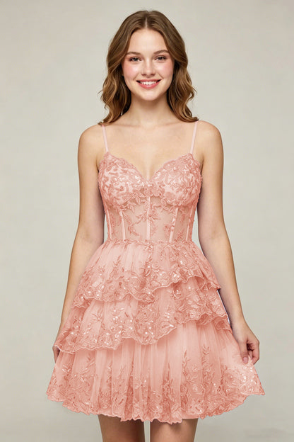 Lavender Sequin Layered Tiered Short Tulle Homecoming Dresses