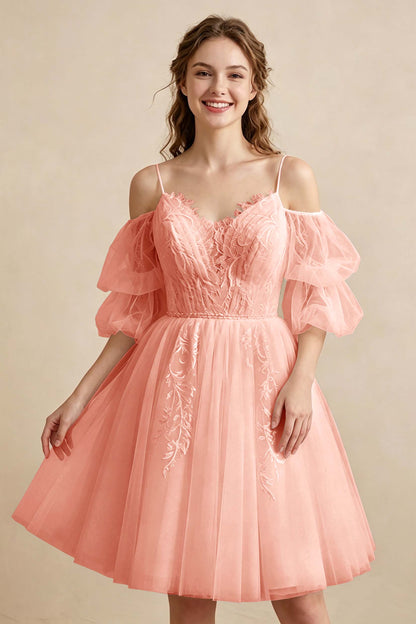 White Off the Shoulder Sweetheart V-Neck Tulle Homecoming Dresses