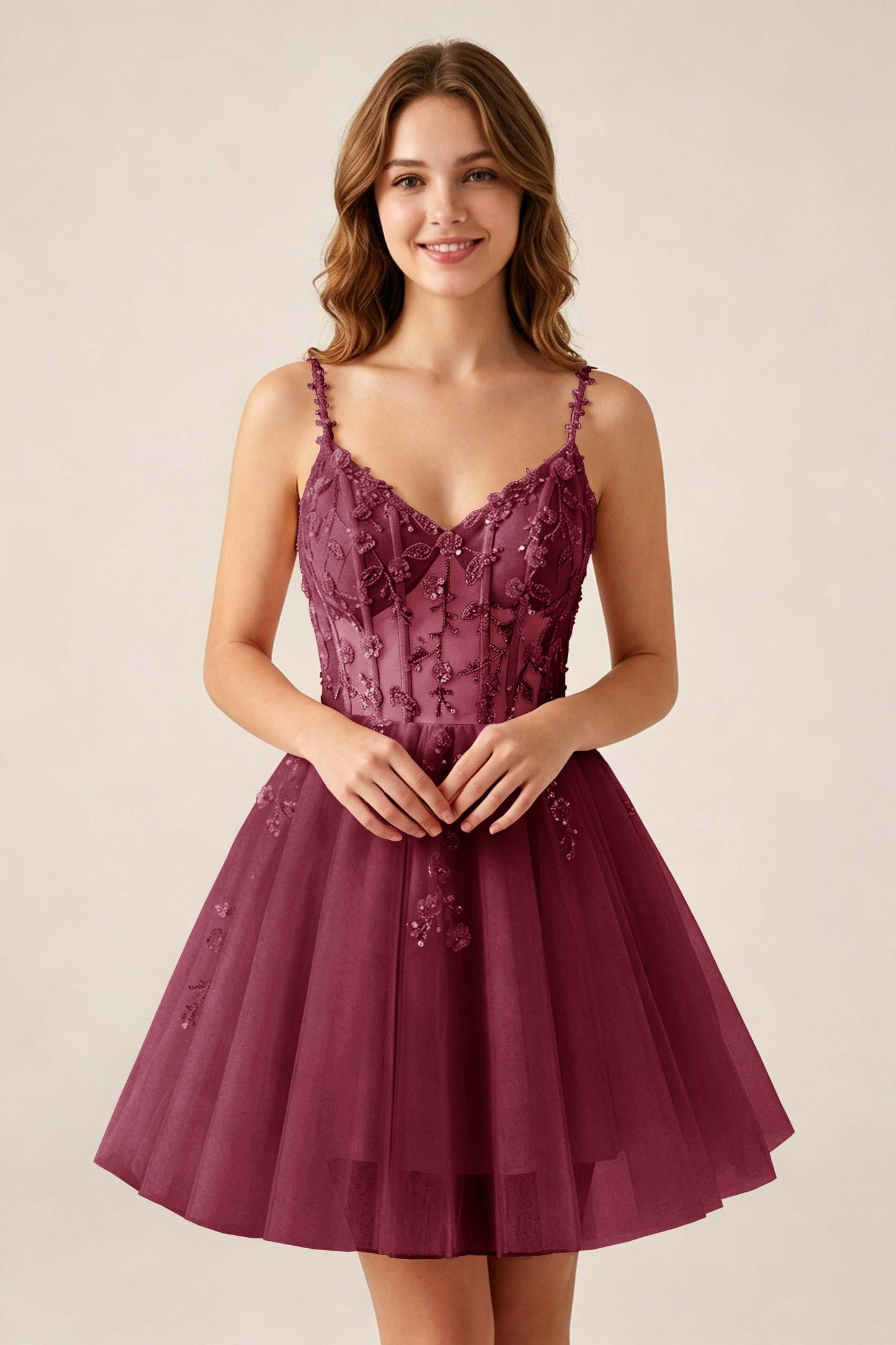 Blush Pink Sequin Corset Sleeveless Short Tulle Homecoming Dresses
