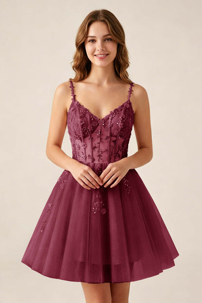 Blush Pink Sequin Corset Sleeveless Short Tulle Homecoming Dresses