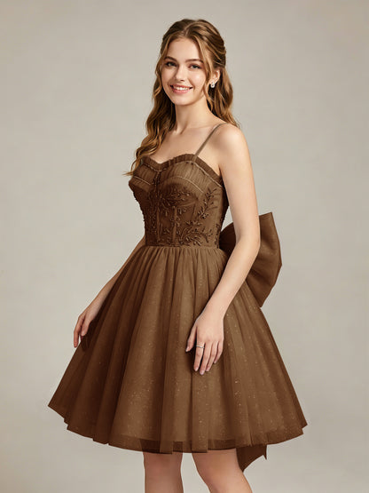 A-Line Light Cyan Sweetheart Tulle Homecoming Dresses with Lace Appliques