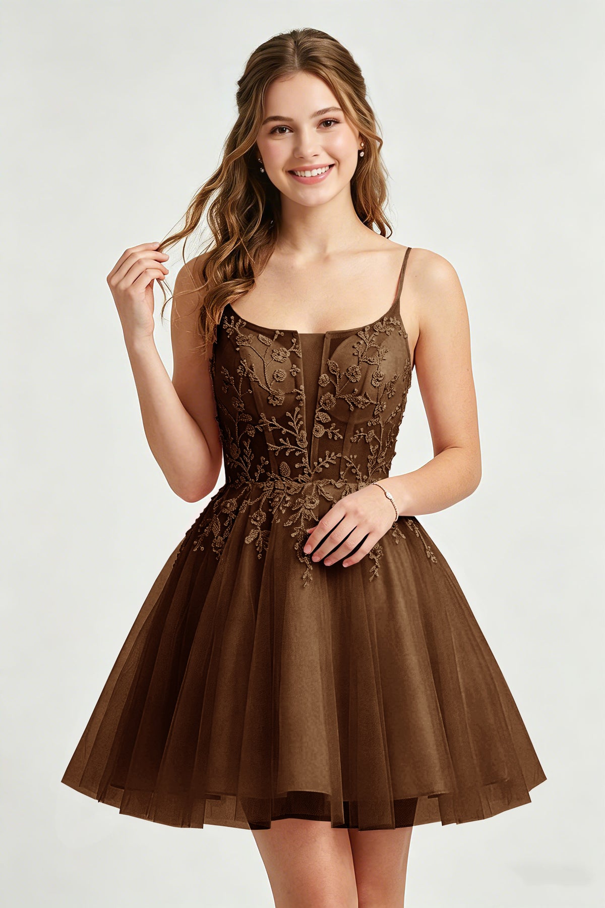 A Line Spaghetti Straps Pink Tulle Homecoming Dresses With Sequins