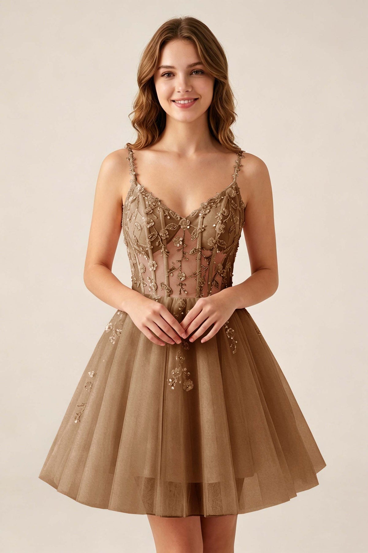 Blush Pink Sequin Corset Sleeveless Short Tulle Homecoming Dresses