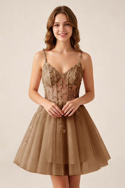 Blush Pink Sequin Corset Sleeveless Short Tulle Homecoming Dresses