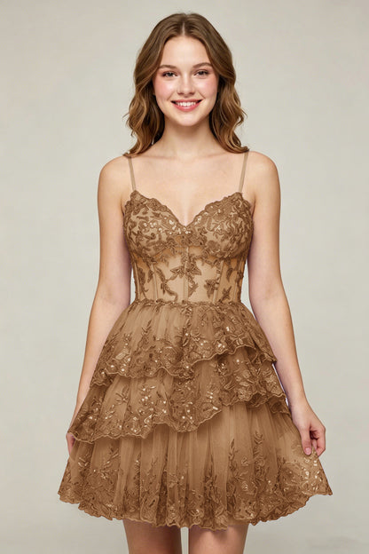 Lavender Sequin Layered Tiered Short Tulle Homecoming Dresses