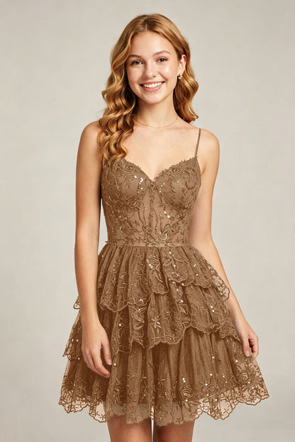 Sweetheart V-Neck Black Lace appliques Homecoming Dresses with Sequins