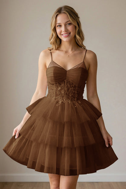 White Corset Tulle Short Homecoming Dresses With Tiered Ruffle