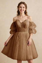 White Off the Shoulder Sweetheart V-Neck Tulle Homecoming Dresses