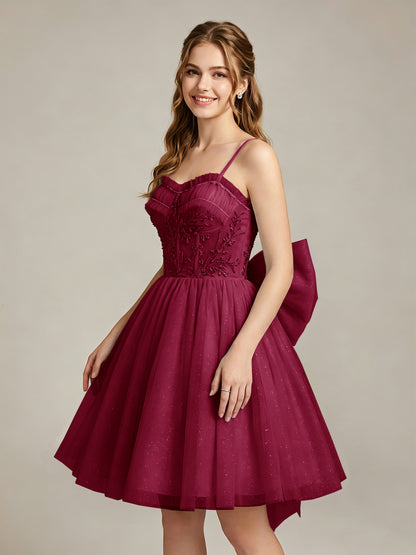 A-Line Light Cyan Sweetheart Tulle Homecoming Dresses with Lace Appliques
