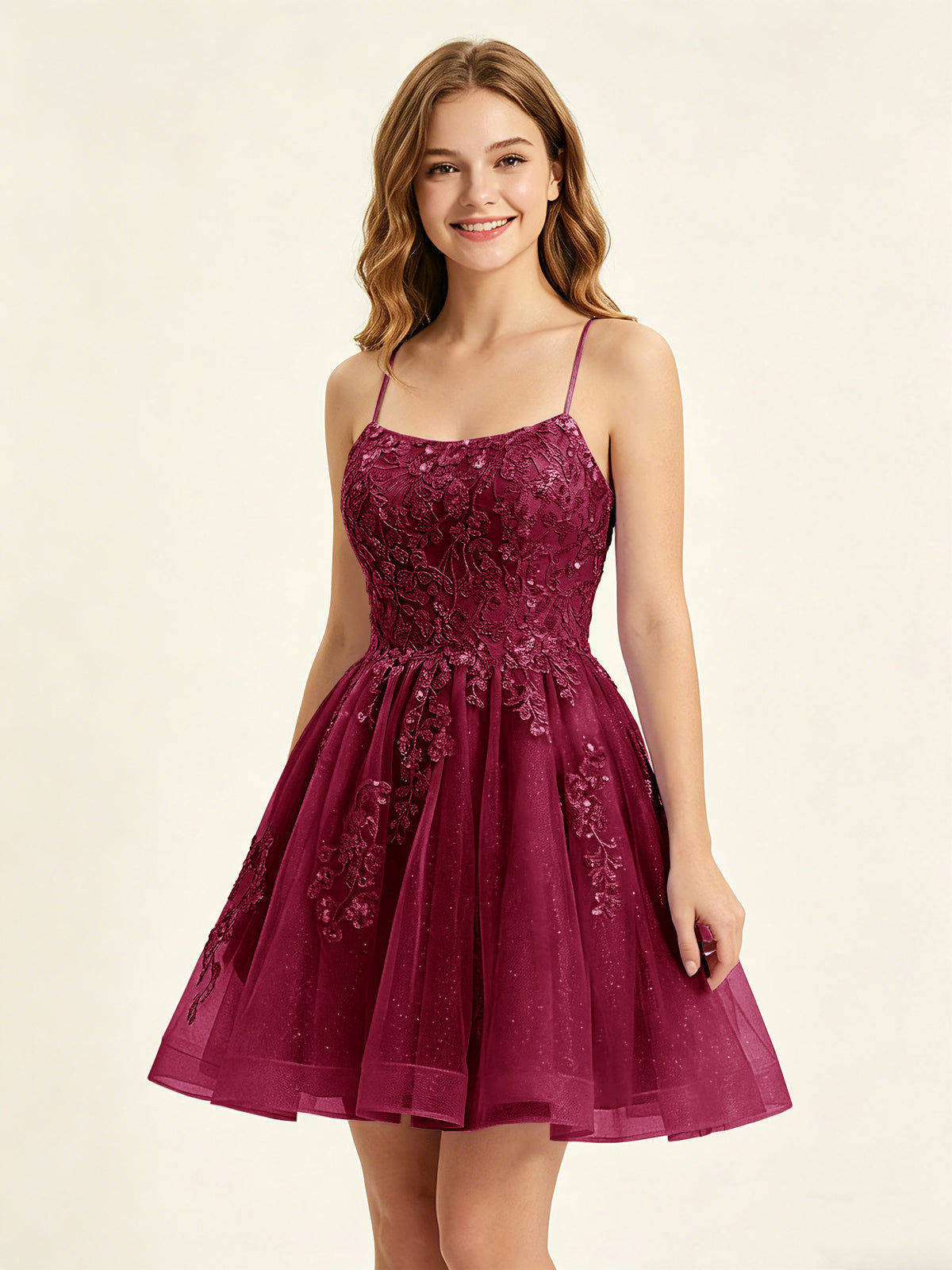 A Line Sequins Lilac Tulle Homecoming Dresses with Appliques