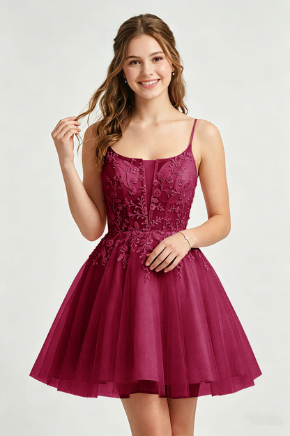 A Line Spaghetti Straps Pink Tulle Homecoming Dresses With Sequins
