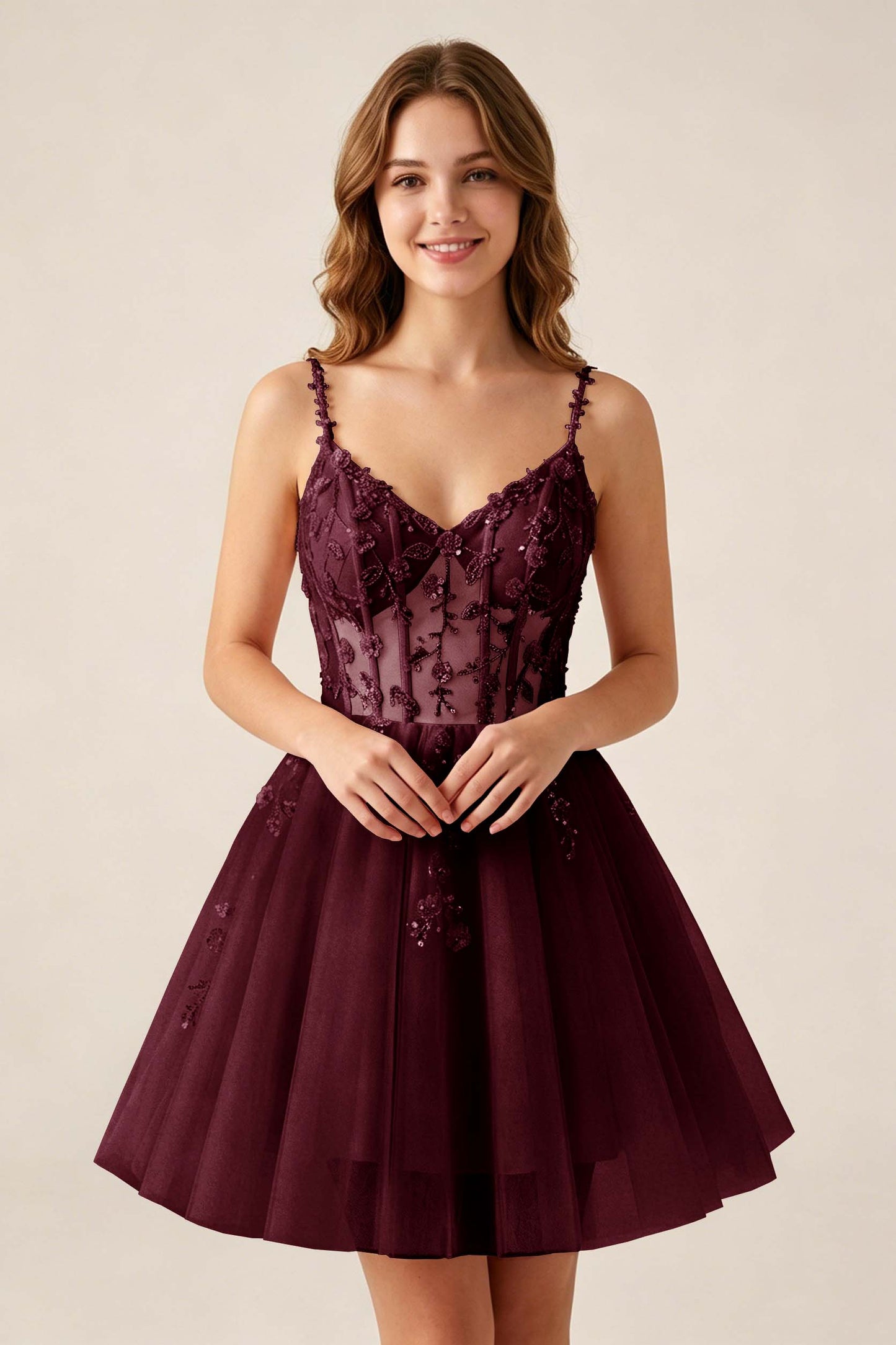 Blush Pink Sequin Corset Sleeveless Short Tulle Homecoming Dresses