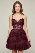 Lavender Sequin Layered Tiered Short Tulle Homecoming Dresses