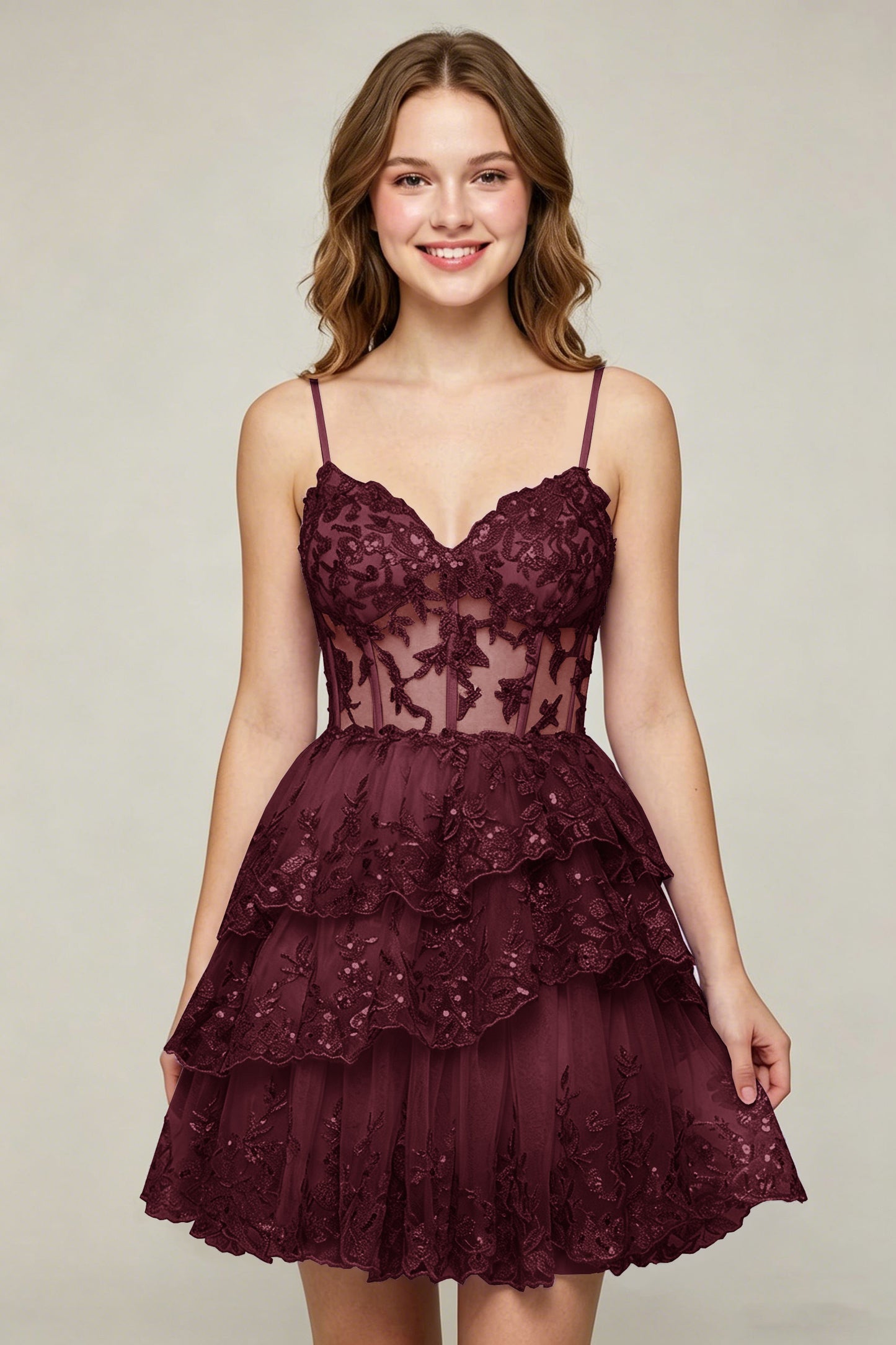 Lavender Sequin Layered Tiered Short Tulle Homecoming Dresses
