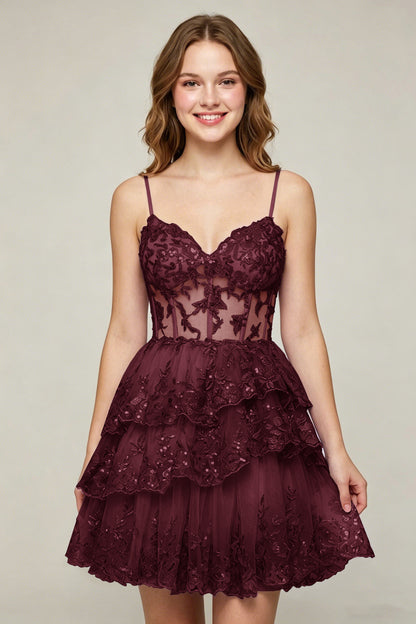 Lavender Sequin Layered Tiered Short Tulle Homecoming Dresses