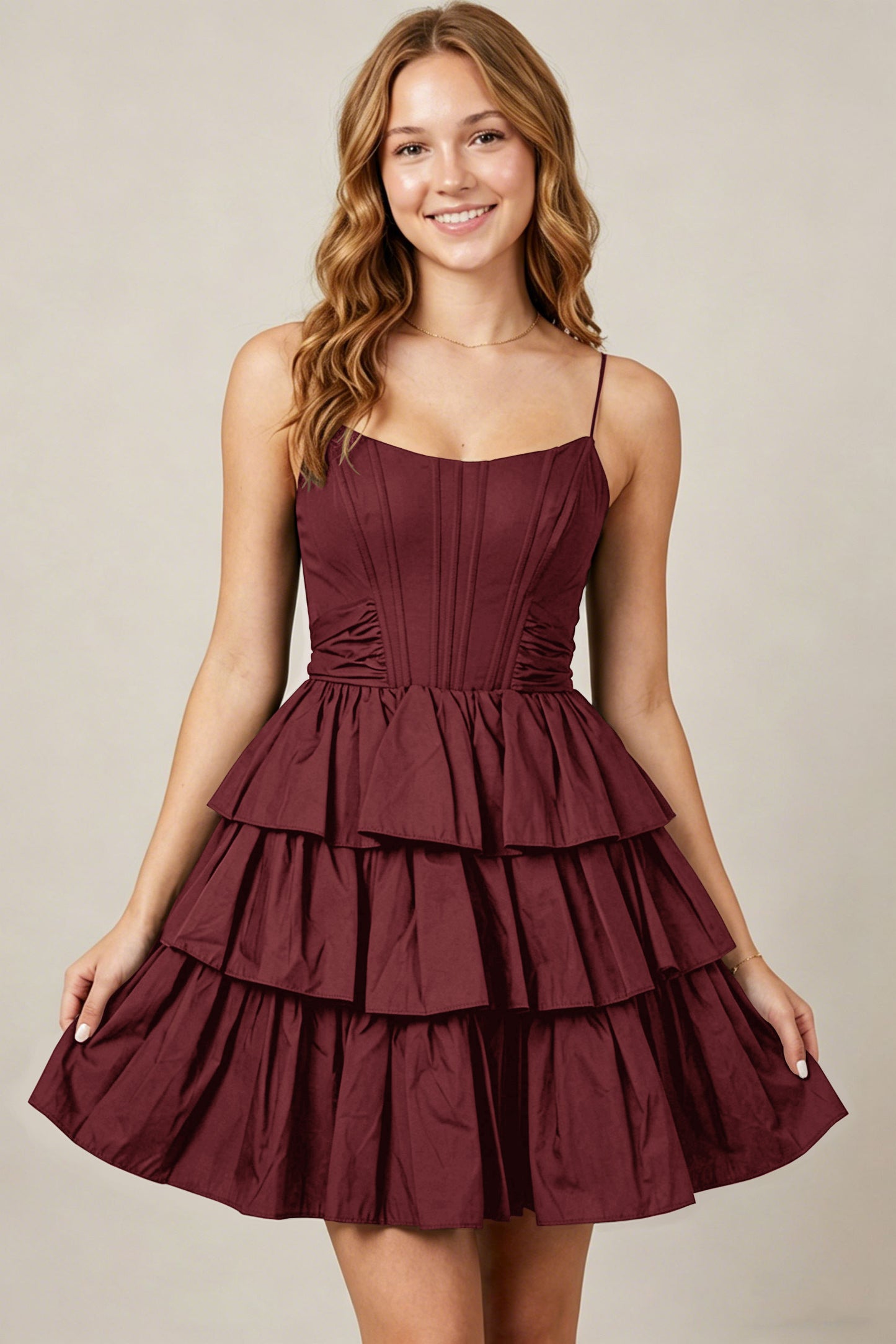 Spaghetti Straps Black Taffeta Tiered Mini Homecoming Dresses