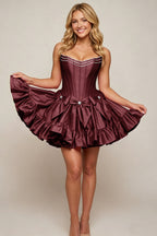 Sweetheart Corset Taffeta Rose Pink Homecoming Dresses with Ruffles