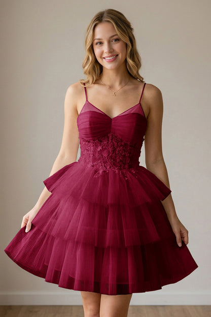 White Corset Tulle Short Homecoming Dresses With Tiered Ruffle