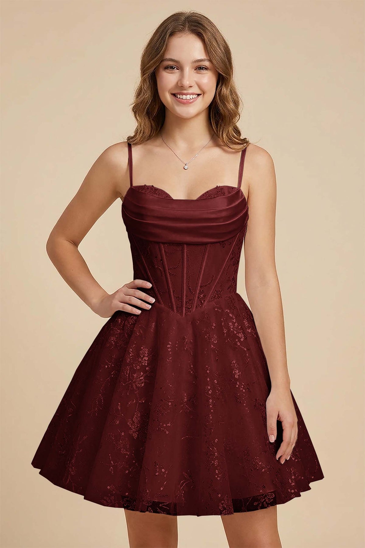 White Cowl Neck Sequin Satin Corset Homecoming Dresses