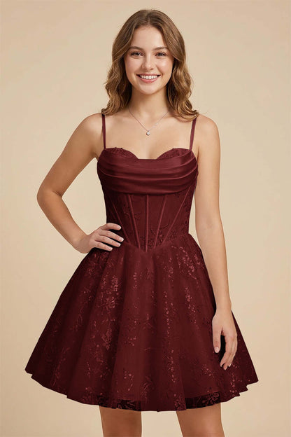 White Cowl Neck Sequin Satin Corset Homecoming Dresses