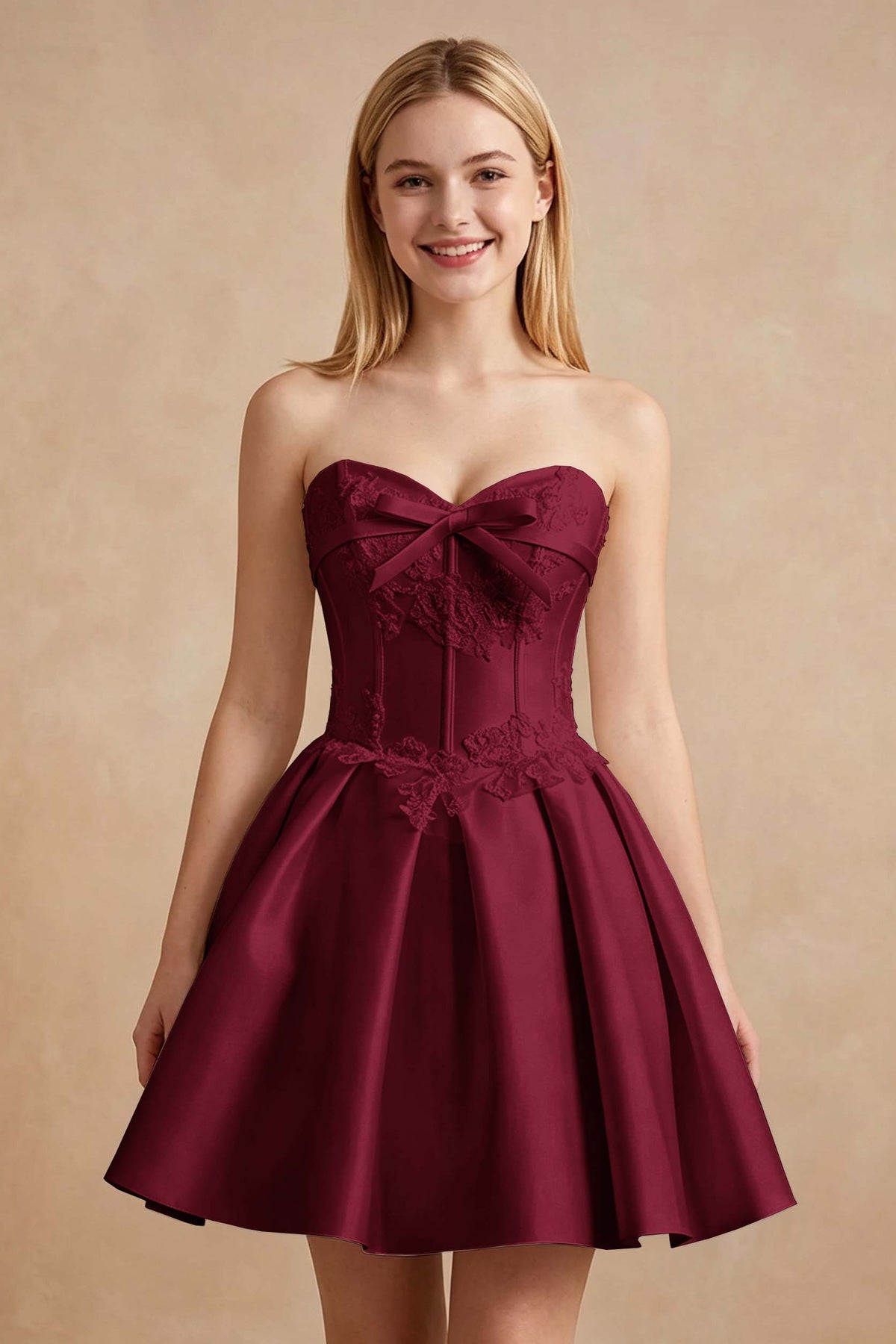 White Strapless Satin Corset Short Homecoming Dresses with Bow