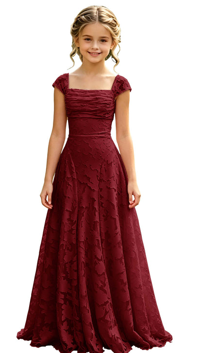 Elegance Blush Pink Lace Cap Sleeve A-Line Flower Girl Dress with Lace-Up Back