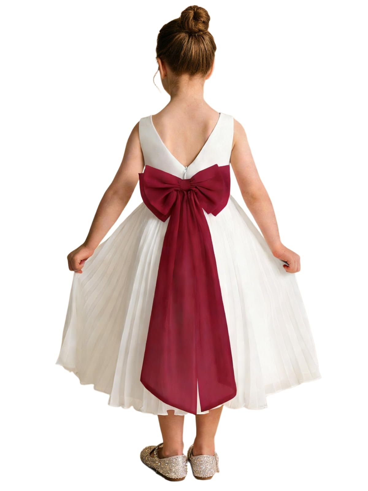 Elegant A-Line Pleated Chiffon Flower Girl Dress with Big Bow Sash