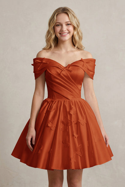 A Line Off Shoulder Ivory Satin Short Homecoming Dresses
