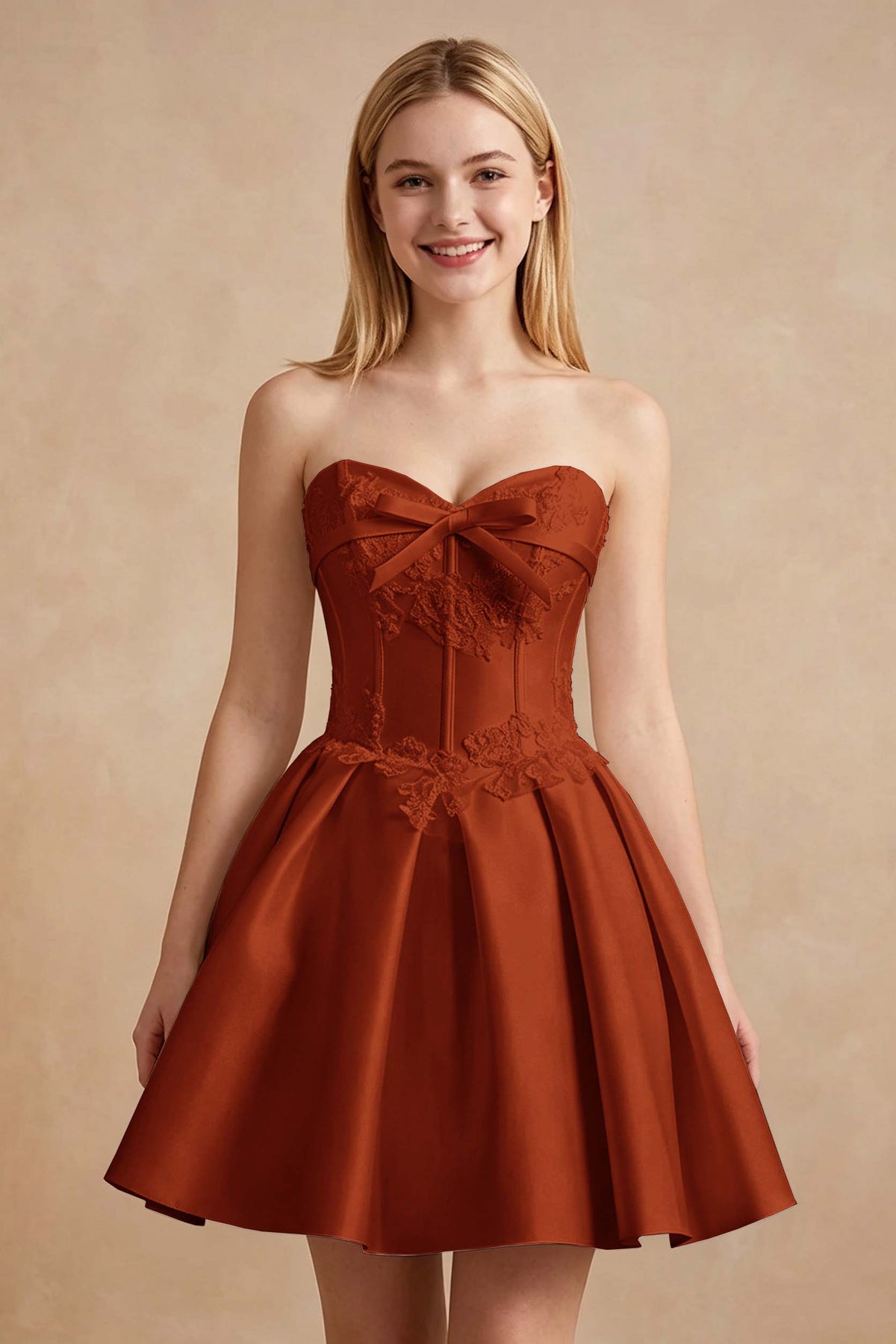 White Strapless Satin Corset Short Homecoming Dresses with Bow
