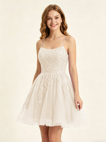 A Line Sequins Lilac Tulle Homecoming Dresses with Appliques