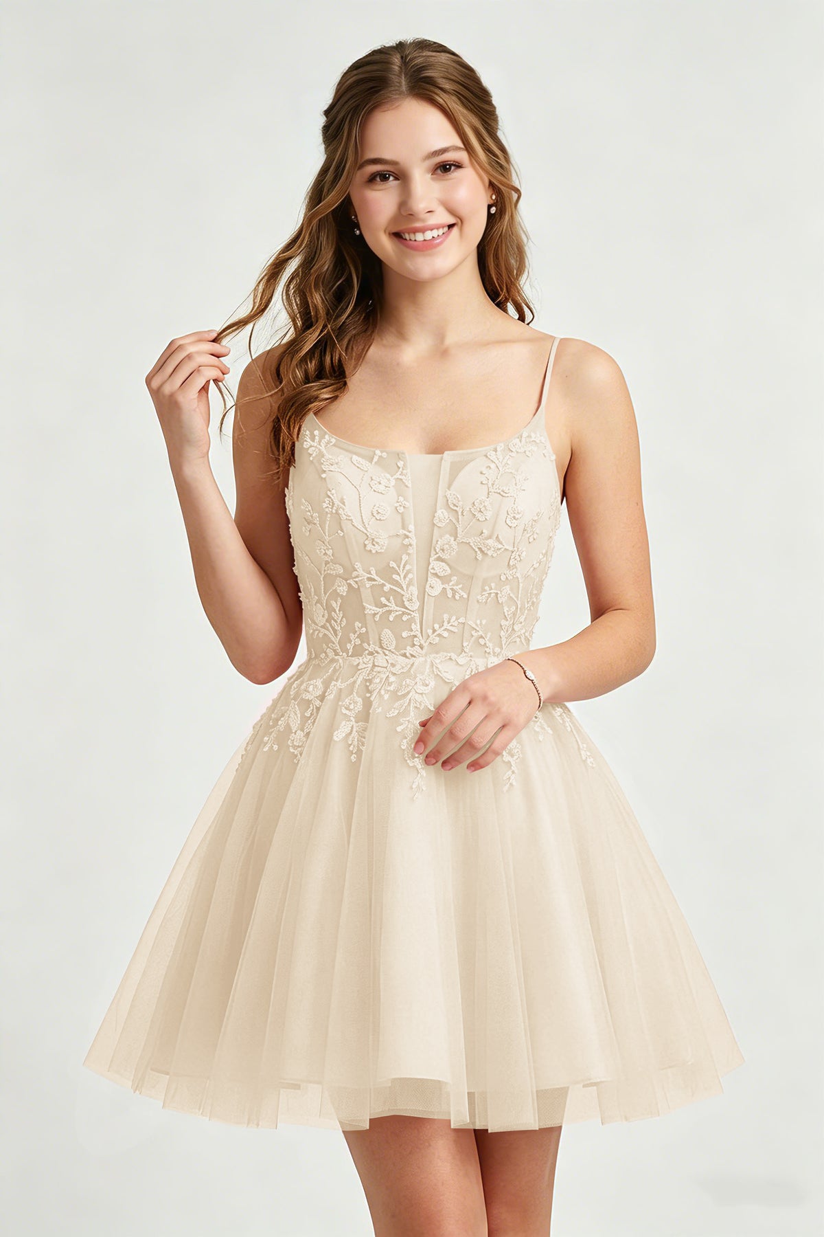 A Line Spaghetti Straps Pink Tulle Homecoming Dresses With Sequins