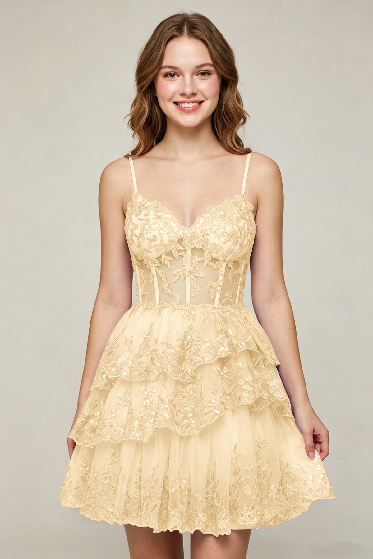 Lavender Sequin Layered Tiered Short Tulle Homecoming Dresses
