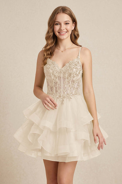 Mint Green Sequin Corset Tiered Tulle Mini Homecoming Dresses