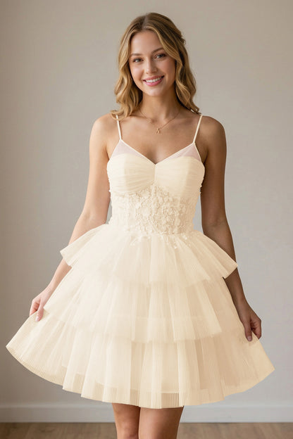White Corset Tulle Short Homecoming Dresses With Tiered Ruffle