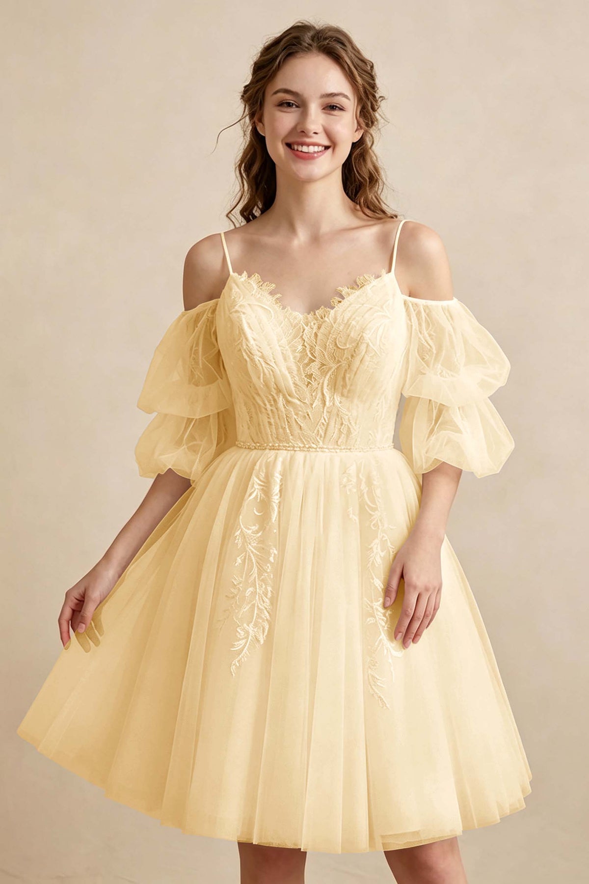 White Off the Shoulder Sweetheart V-Neck Tulle Homecoming Dresses
