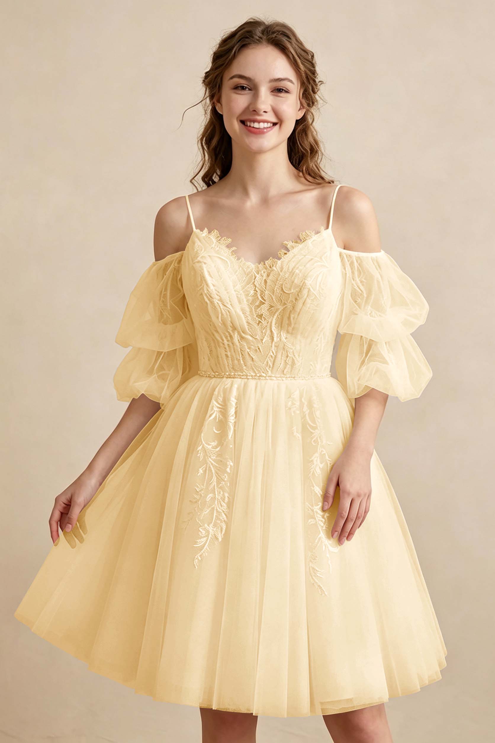 White Off the Shoulder Sweetheart V-Neck Tulle Homecoming Dresses