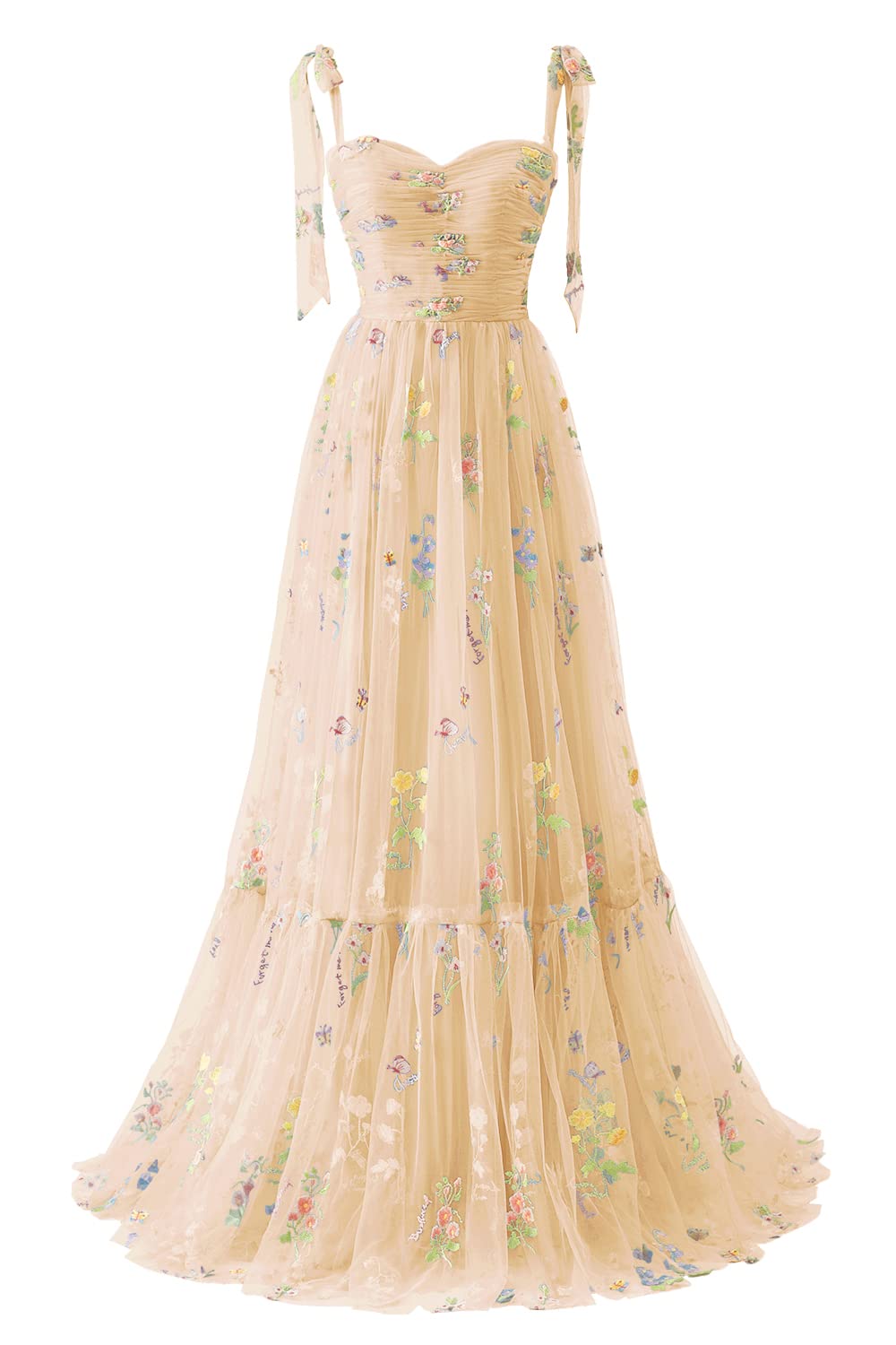 Black Floral Embroidery Tulle Flower Girl Dress with Tie Straps