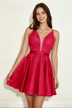 Lavender Spaghetti Straps Stretch Satin Homecoming Dresses with Appliques