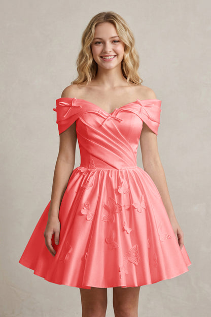 A Line Off Shoulder Ivory Satin Short Homecoming Dresses