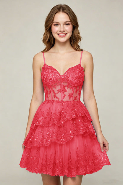 Lavender Sequin Layered Tiered Short Tulle Homecoming Dresses
