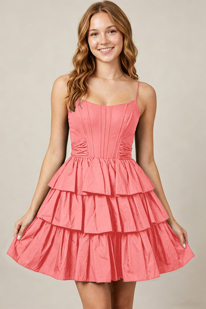 Spaghetti Straps Black Taffeta Tiered Mini Homecoming Dresses